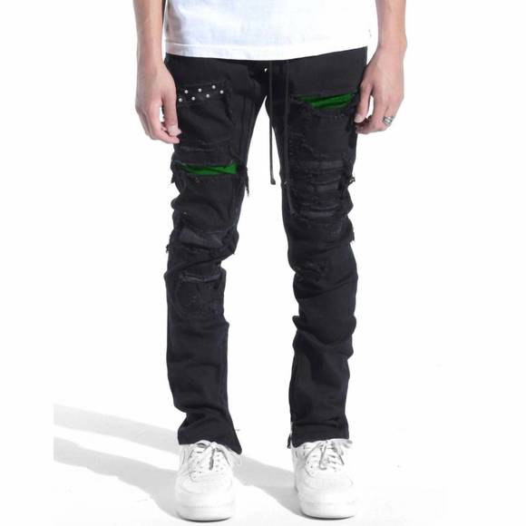 NEW LIFTED ANCHORS men's malibu patch denim jean in black/pine - Picture 1 of 3